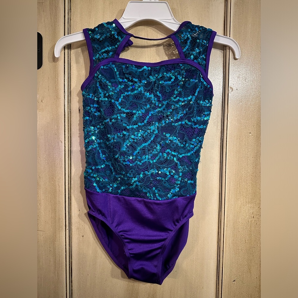Girl's Large Weissman Teal & Purple Dance Outfit Leotard with 2 skirts